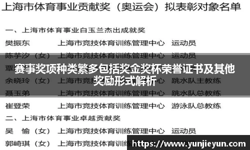 赛事奖项种类繁多包括奖金奖杯荣誉证书及其他奖励形式解析